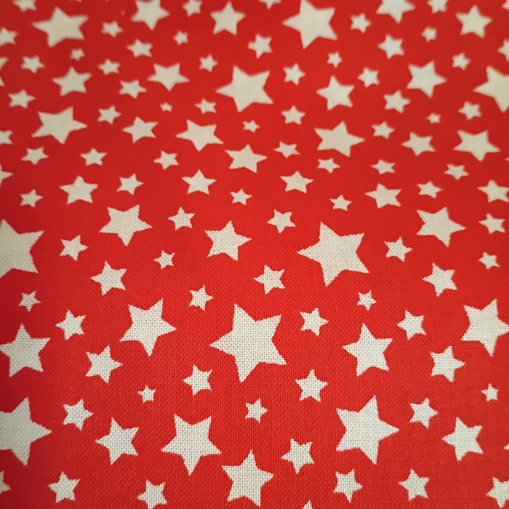 Red Star Print Fabric Cotton - White Stara On Red Fabric. Price Per Yard.